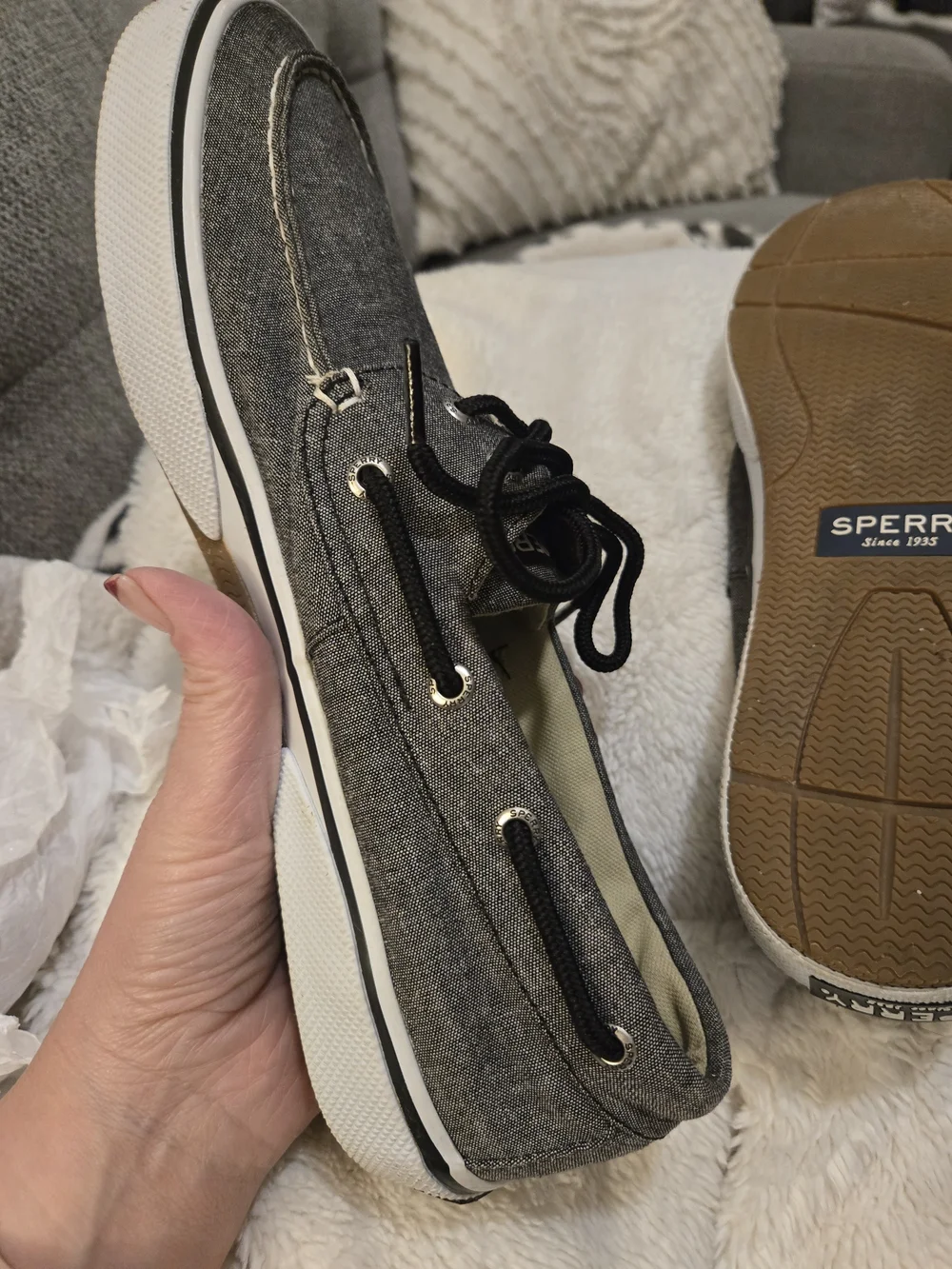 Sperry Men's Grey Canvas Boat Shoes - Classic Lace-Up